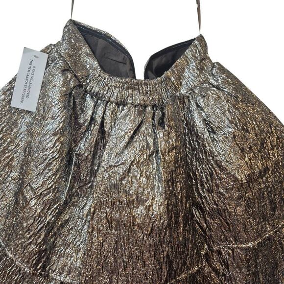 Amylynn Women's Metallic Poly Lined Sara Strapless Brocade Ruffle Mini Dress NEW - Picture 11 of 15